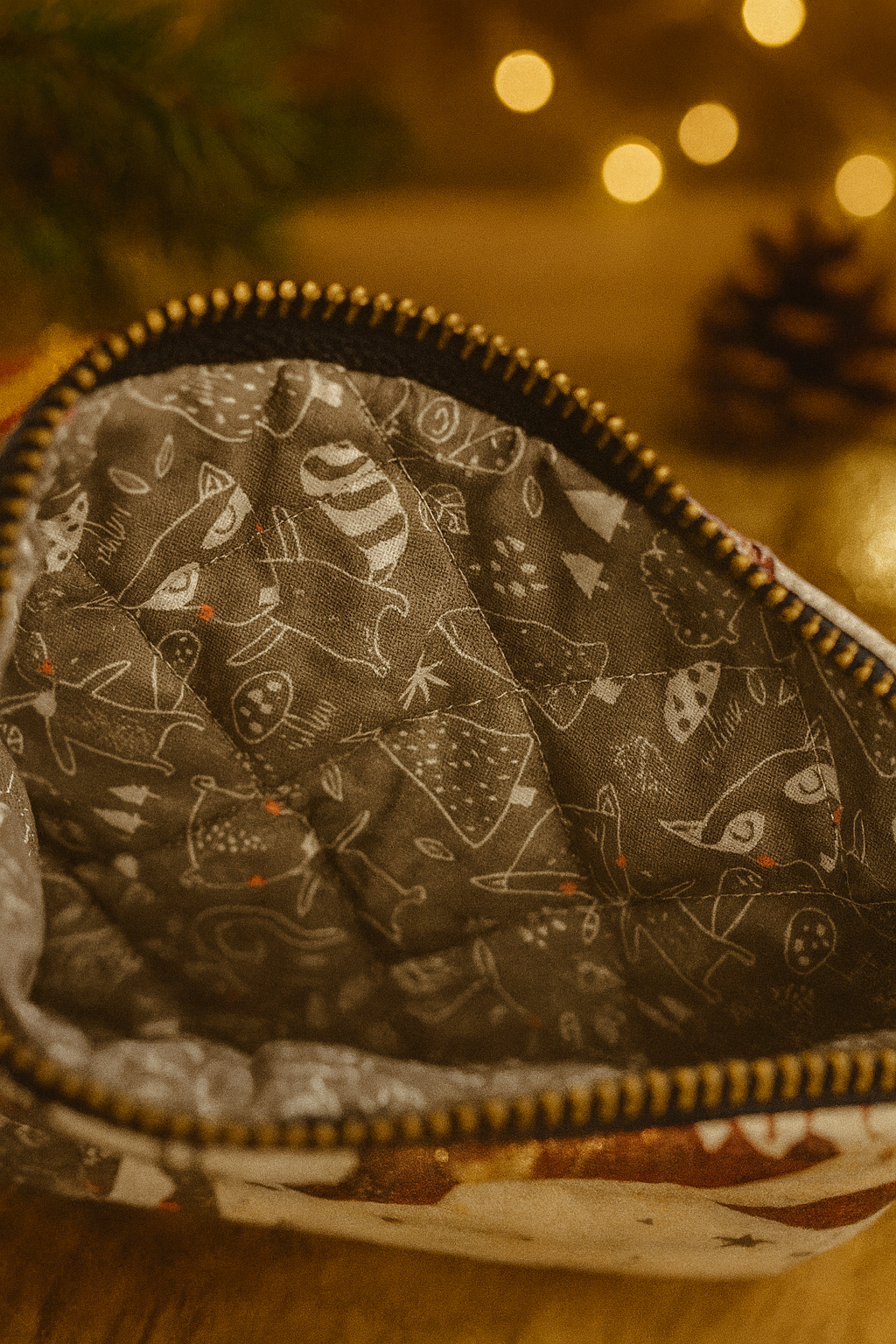 Intérieur matelassé taupe pochette artisanale – Onaé