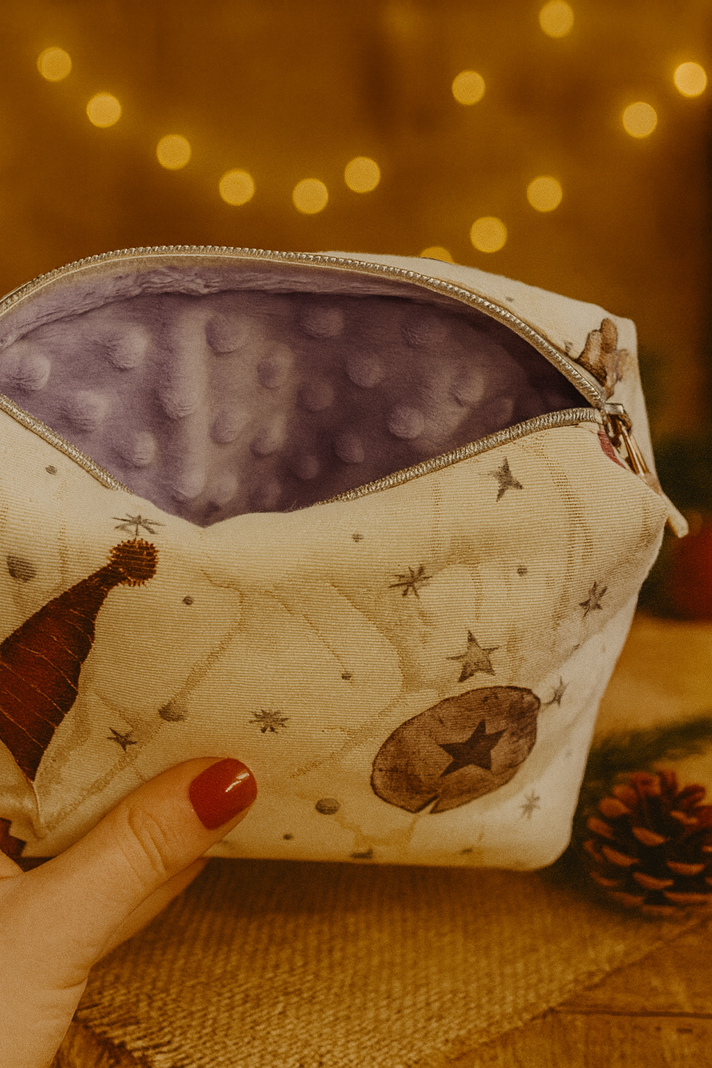 Intérieur trousse minky parme artisanat français – Onaé