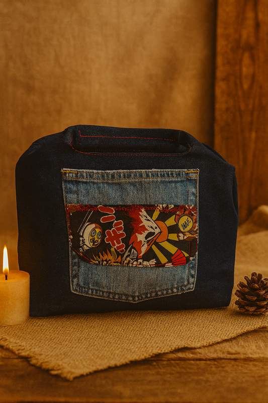 Doublure intérieure imprimé manga – sac artisanal en jean – Onaé
