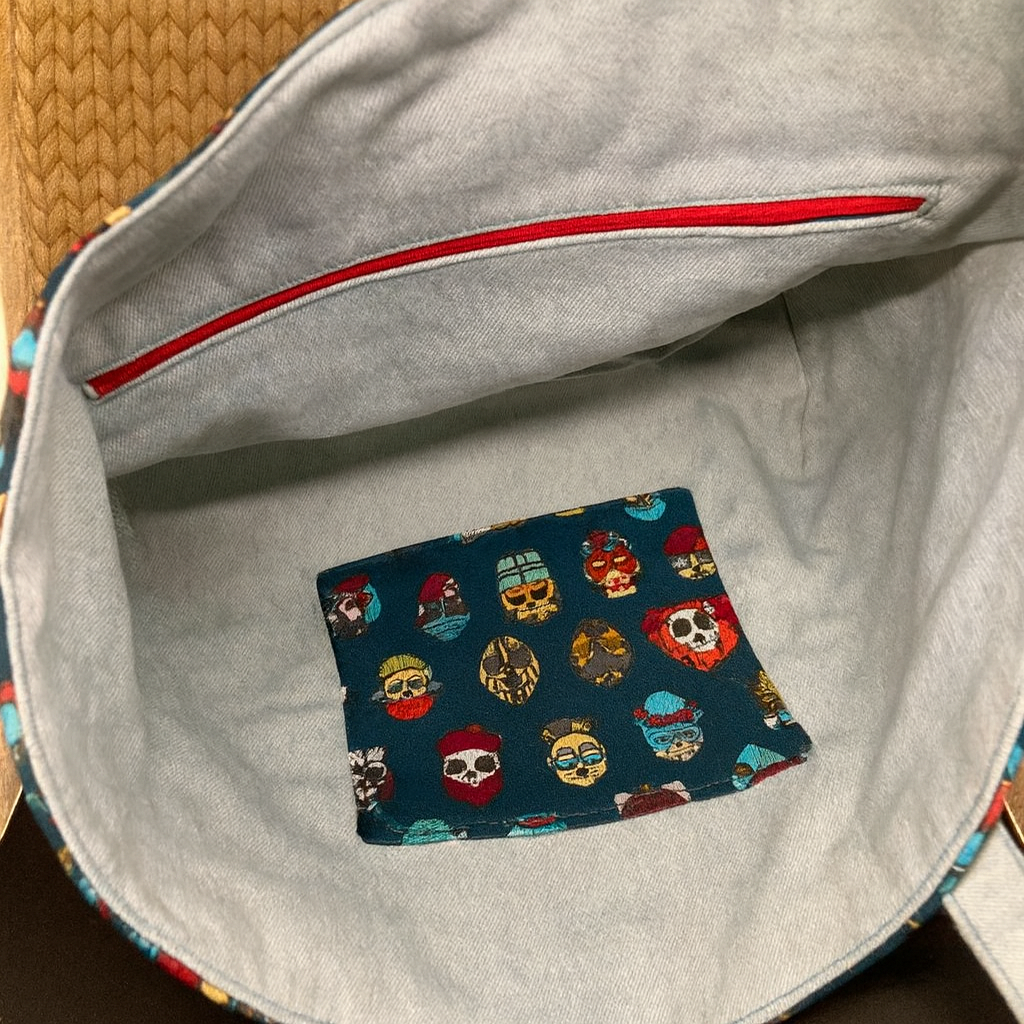 Doublure jean avec pochette intérieure – sac à main artisanal Onaé
