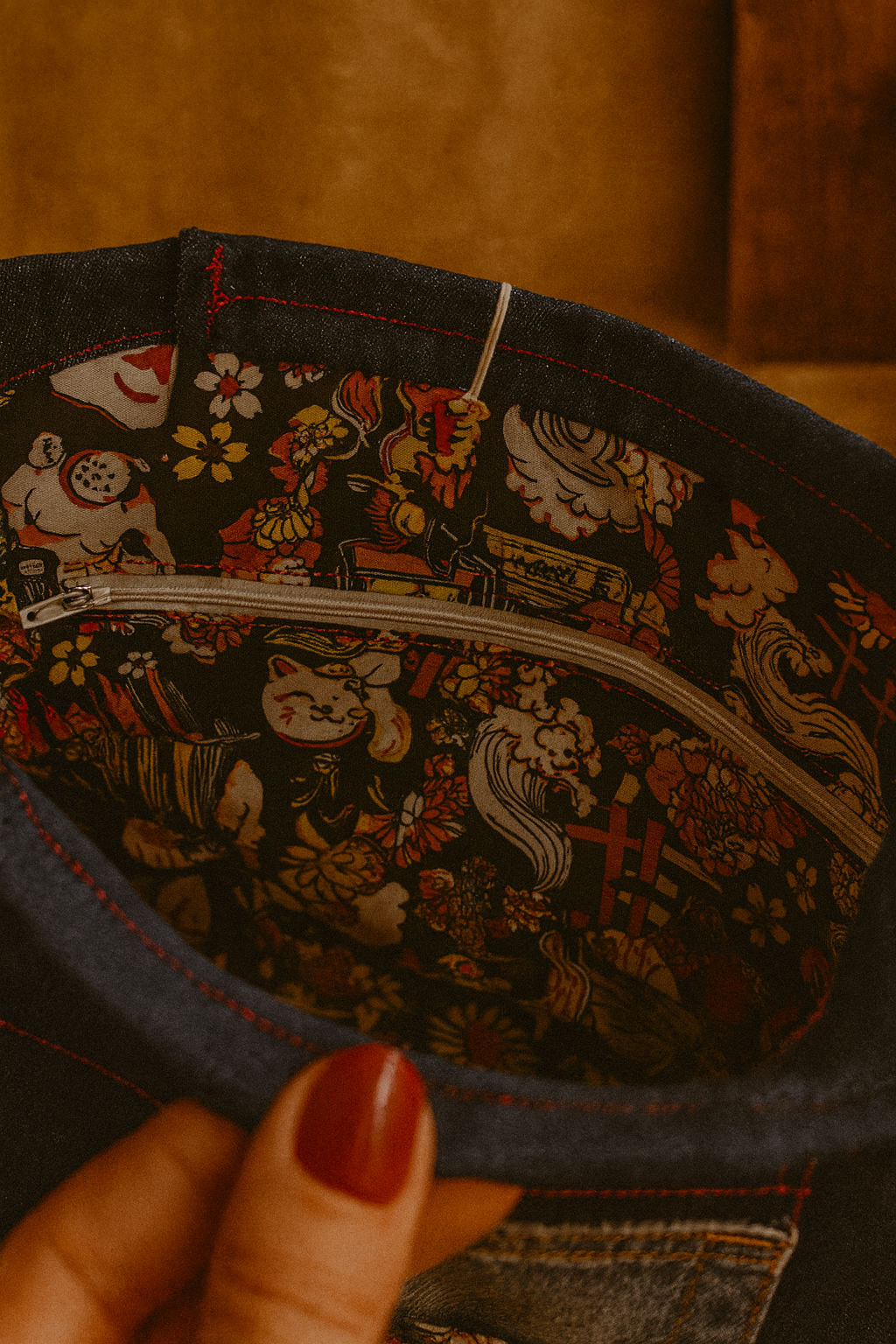 Mini sac jean upcyclé avec poche  – fabrication artisanale française
