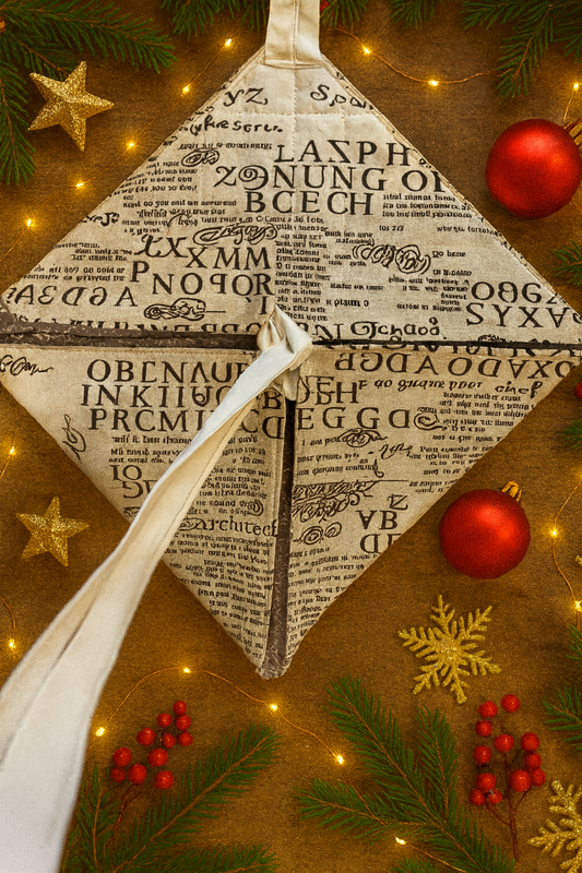 Sac à tarte en lin imprimé journal avec intérieur matelassé taupe – Onaé
