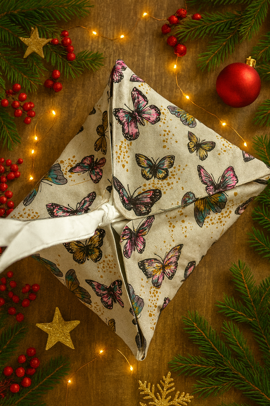 Sac à tarte en lin papillons multicolores avec intérieur matelassé – Onaé
